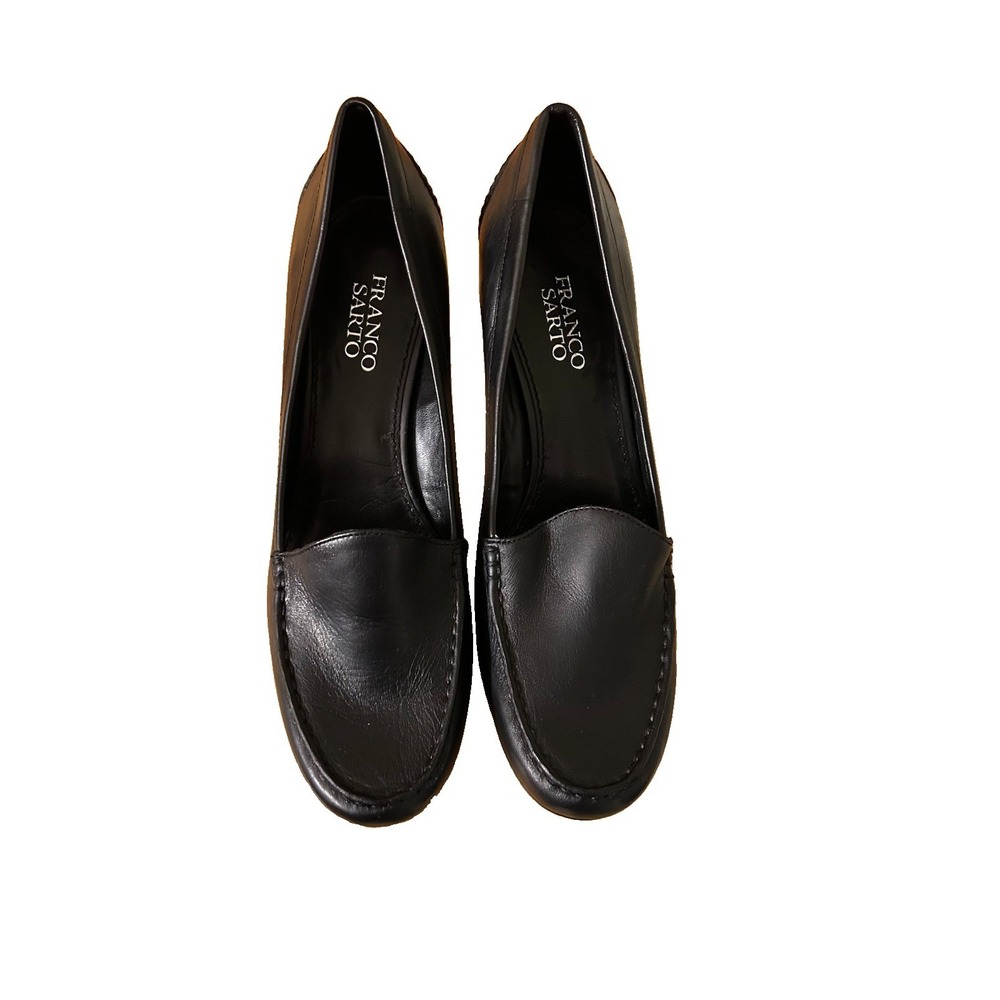 Franco Sarto Nation Black Leather Heeled Loafers Dark Academia Office Siren 9M